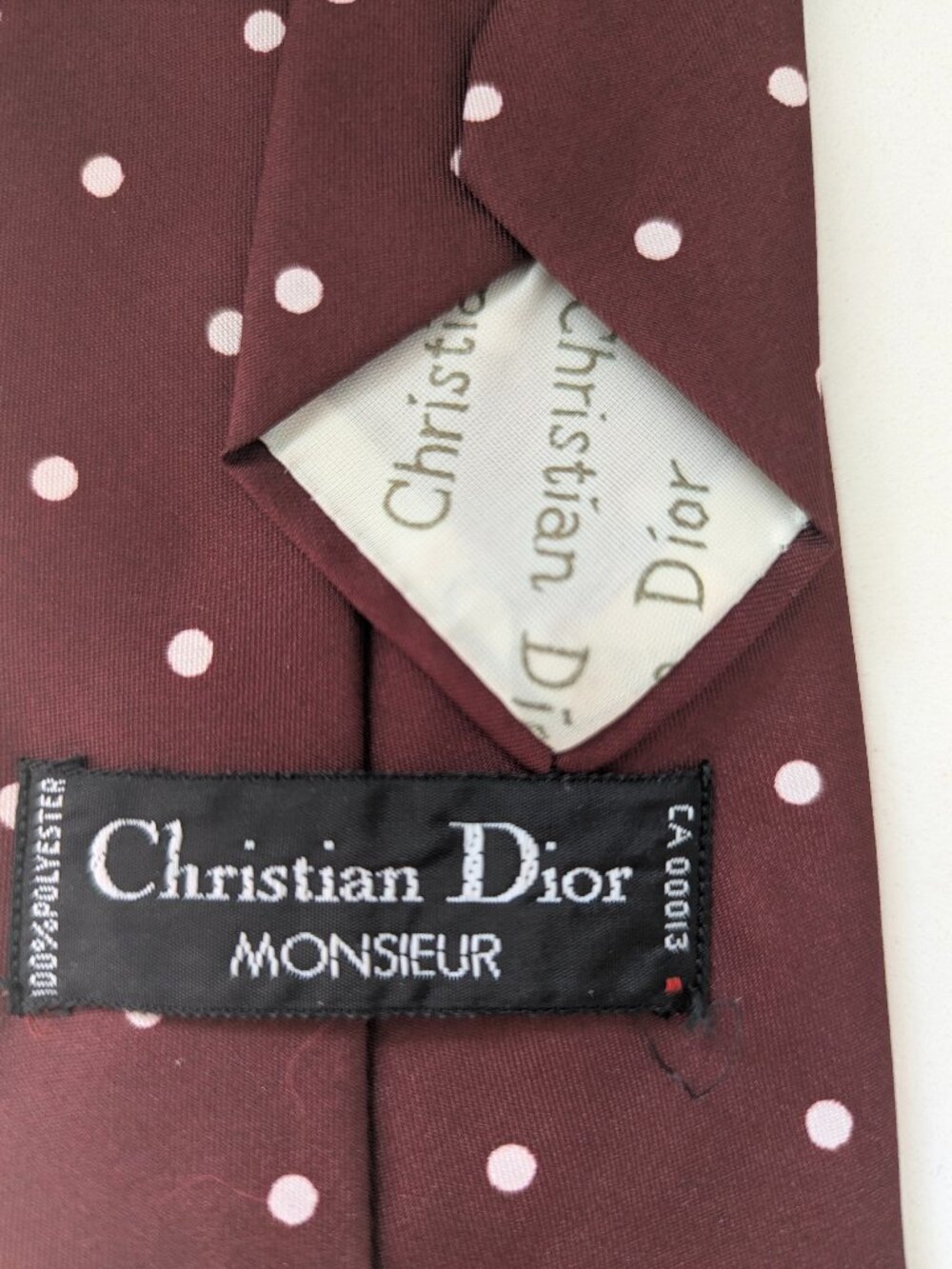 Christian Dior Monsieur maroon polka dot tie made of 100% polyester